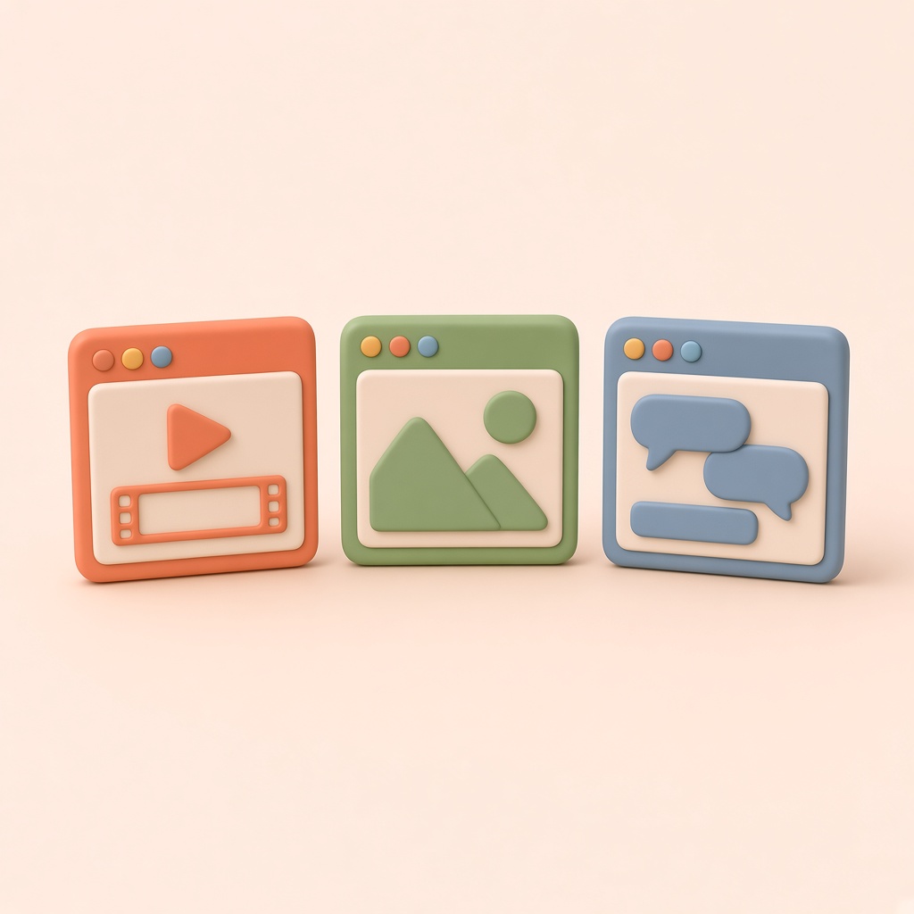 서로 다른 채널 창이 있는 3D 클레이 아이콘